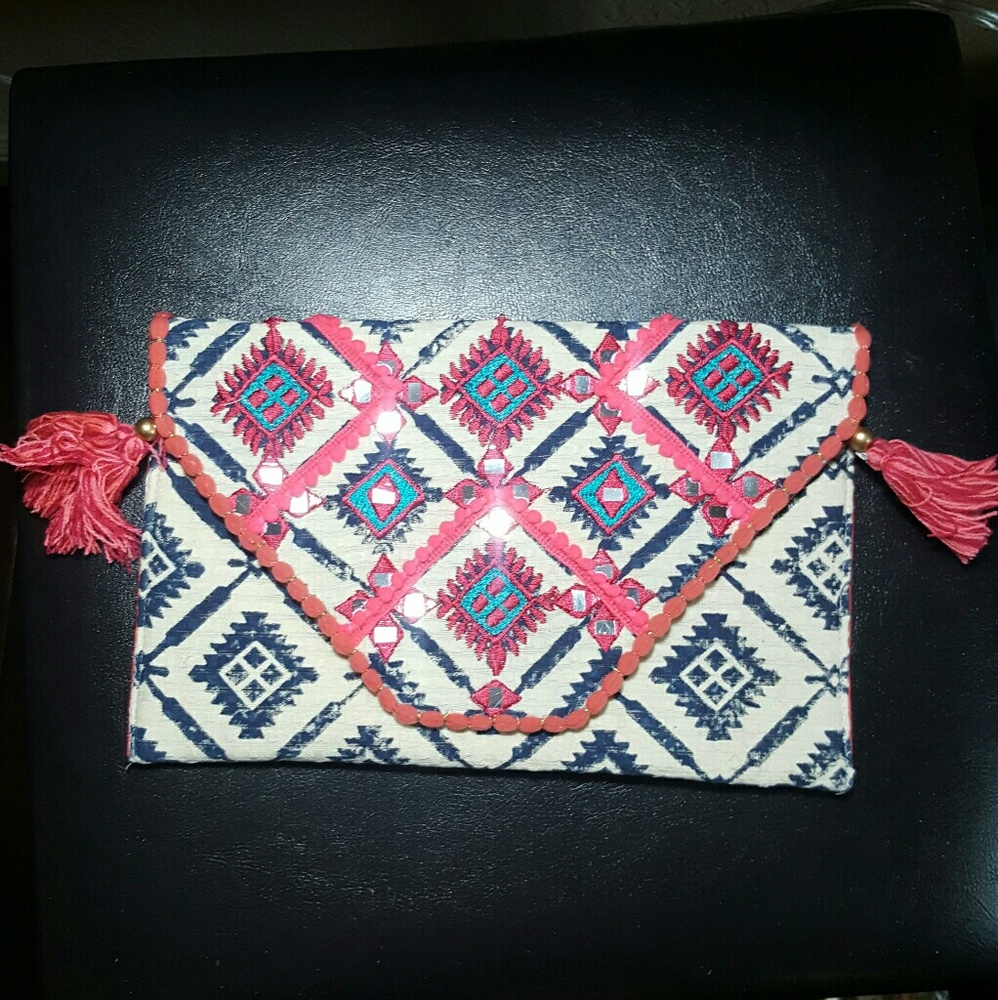 Embroidered clutch